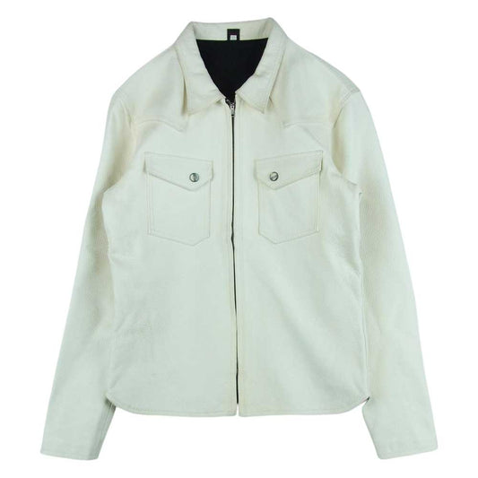 THE FLAT HEAD ザフラットヘッド ディアスキン フルジップ レザー シャツ ジャケット 日本製 ホワイト系 38【中古】