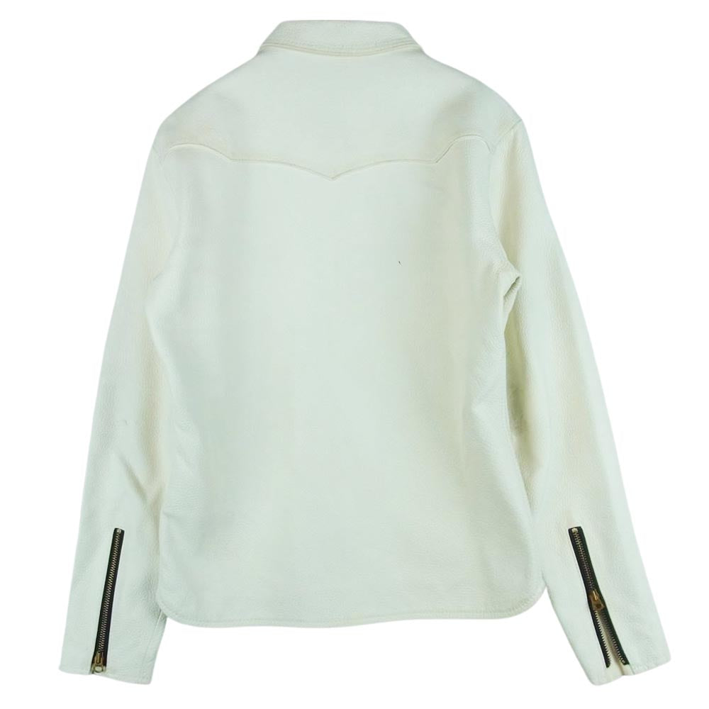 THE FLAT HEAD ザフラットヘッド ディアスキン フルジップ レザー シャツ ジャケット 日本製 ホワイト系 38【中古】