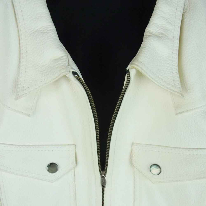 THE FLAT HEAD ザフラットヘッド ディアスキン フルジップ レザー シャツ ジャケット 日本製 ホワイト系 38【中古】