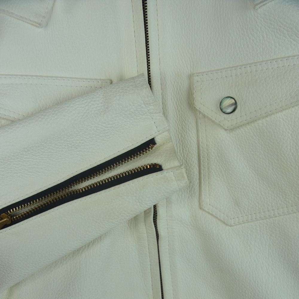 THE FLAT HEAD ザフラットヘッド ディアスキン フルジップ レザー シャツ ジャケット 日本製 ホワイト系 38【中古】