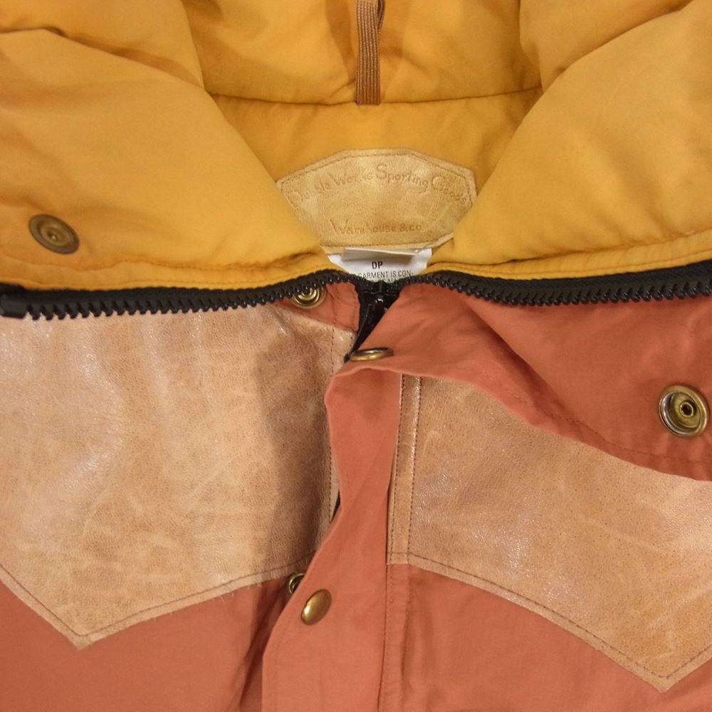 WAREHOUSE ウエアハウス レザーヨーク切替 ダウン ジャケット オレンジ系 38【中古】