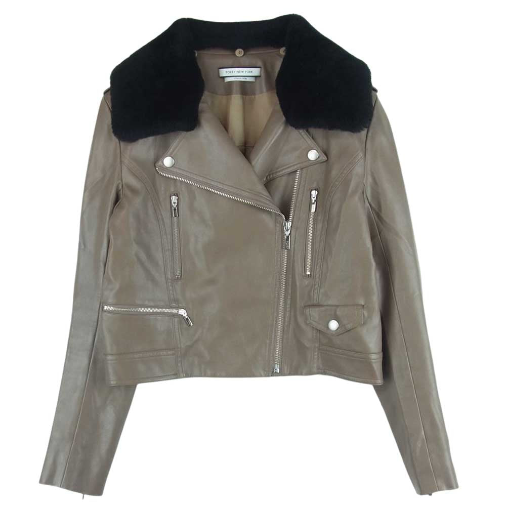 FOXEY フォクシー 36085-MAJFG105TN NEY YORK ニューヨーク 国内正規品 襟リアルムートン フェイクレザー ダブル ライダース ジャケット ブラック系 グレイッシュブラウン系 38【中古】