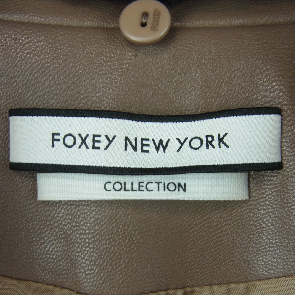FOXEY フォクシー 36085-MAJFG105TN NEY YORK ニューヨーク 国内正規品 襟リアルムートン フェイクレザー ダブル ライダース ジャケット ブラック系 グレイッシュブラウン系 38【中古】