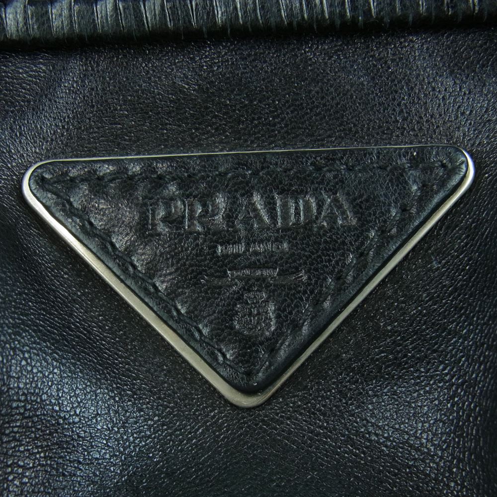 PRADA プラダ レザー がま口 ショルダー ハンド バッグ イタリア製 ブラック系【中古】