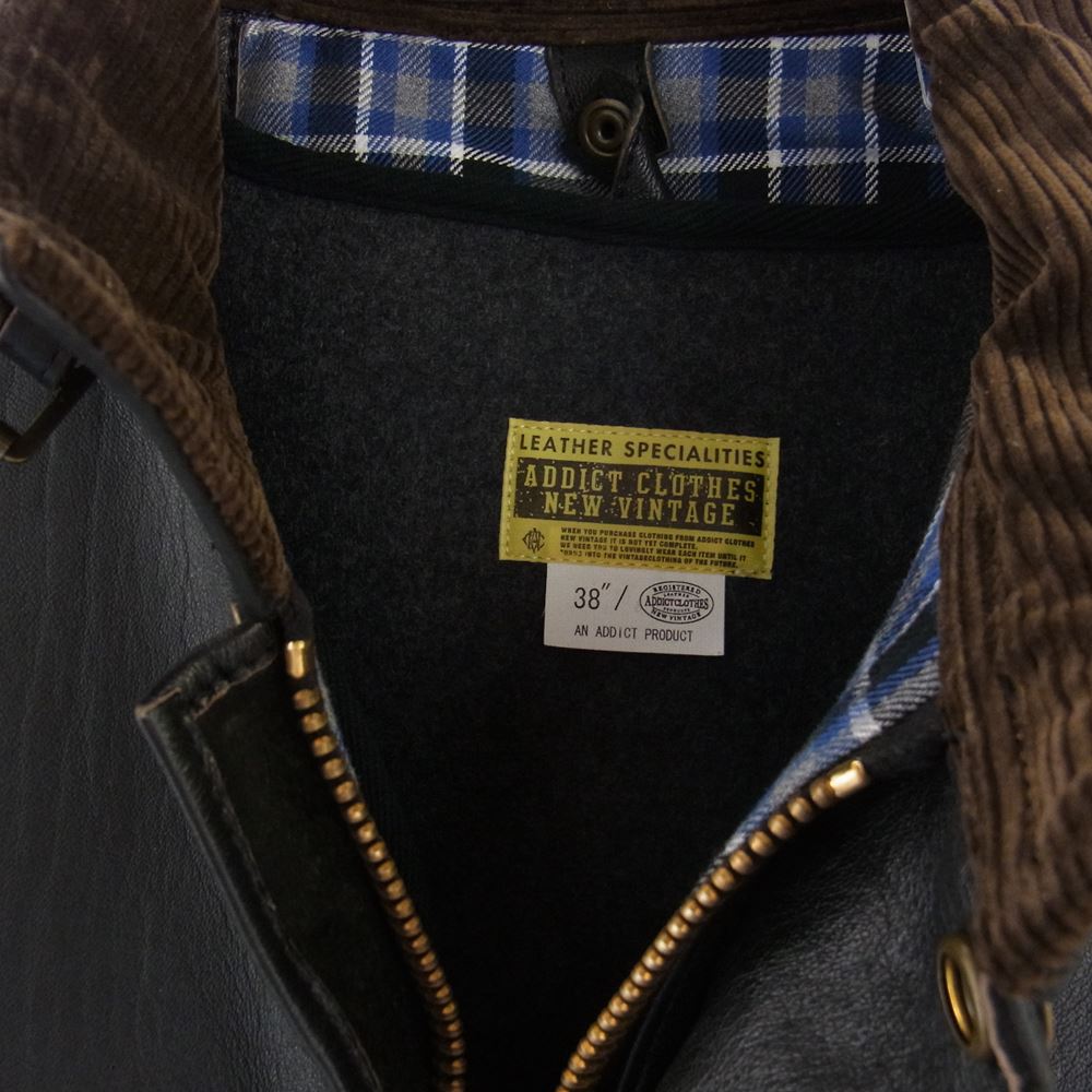 ADDICT CLOTHES アディクトクローズ AD-10 BMC JACKET DEER ベルト付 シープスキン レザー ジャケット ブラック系 38【美品】【中古】