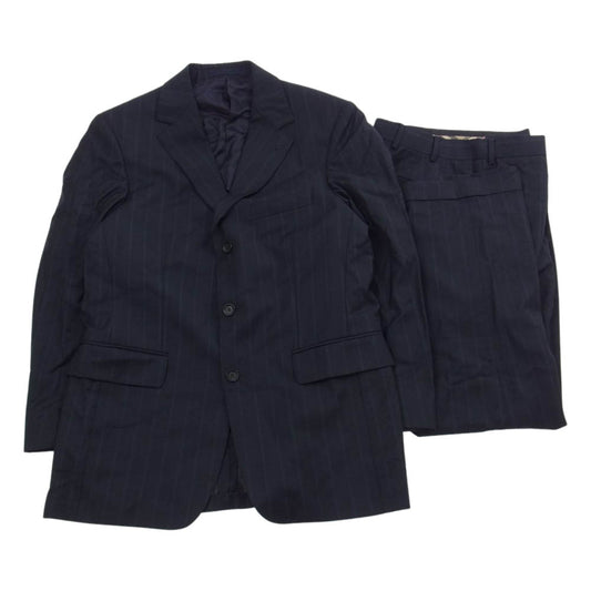 BURBERRY LONDON バーバリー ロンドン ストライプ テーラードジャケット スラックスパンツ セットアップ ネイビー ダークネイビー系 46【中古】