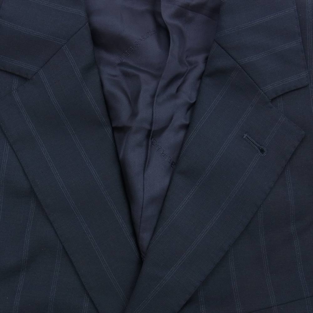 BURBERRY LONDON バーバリー ロンドン ストライプ テーラードジャケット スラックスパンツ セットアップ ネイビー ダークネイビー系 46【中古】