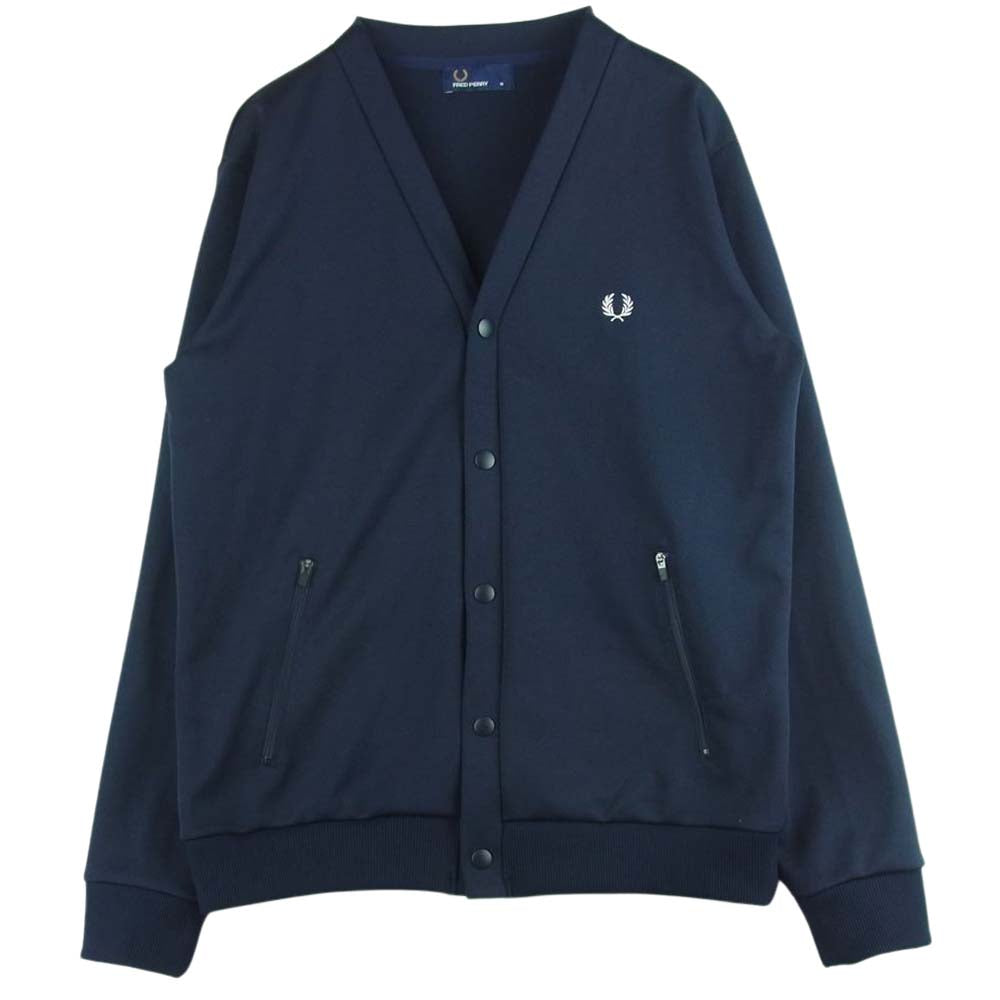 FRED PERRY フレッドペリー F1671 JERSEY CARDIGAN ジャージ ポリエステル カーティガン 日本製 ダークネイビー系 M【中古】