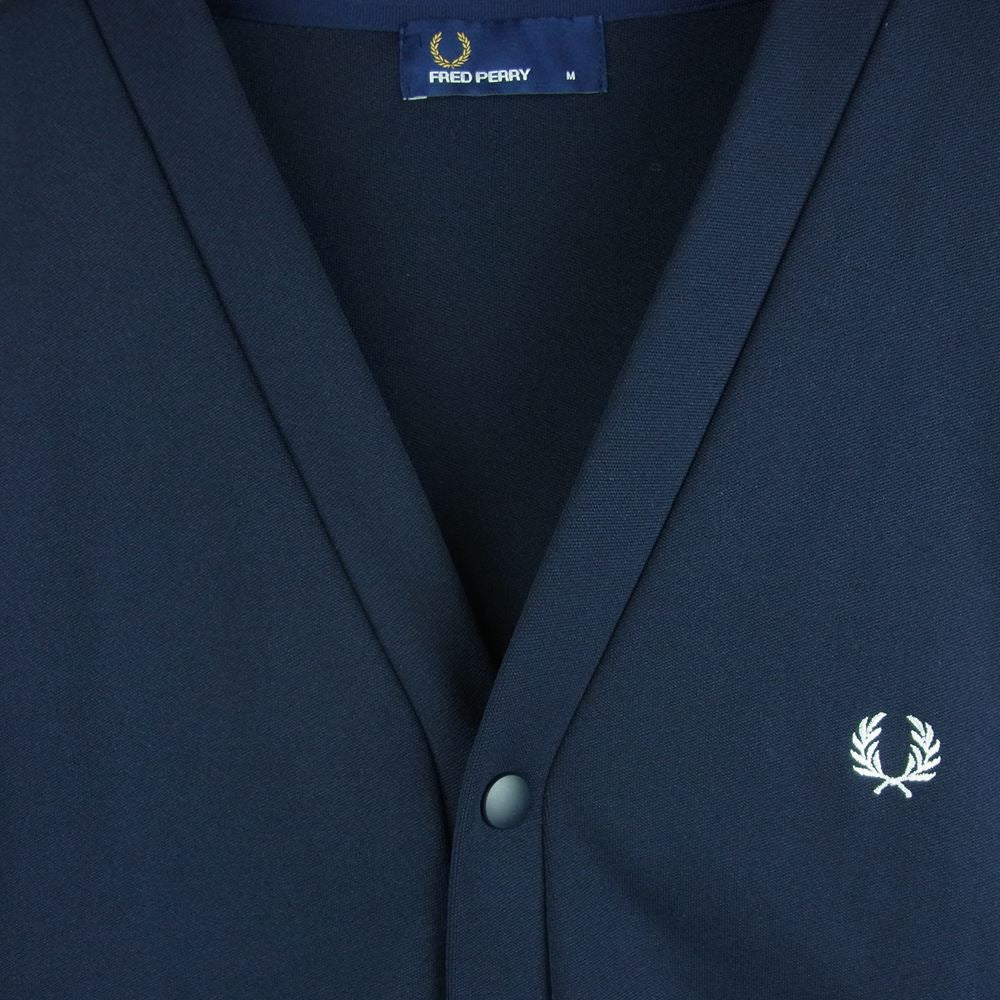FRED PERRY フレッドペリー F1671 JERSEY CARDIGAN ジャージ ポリエステル カーティガン 日本製 ダークネイビー系 M【中古】