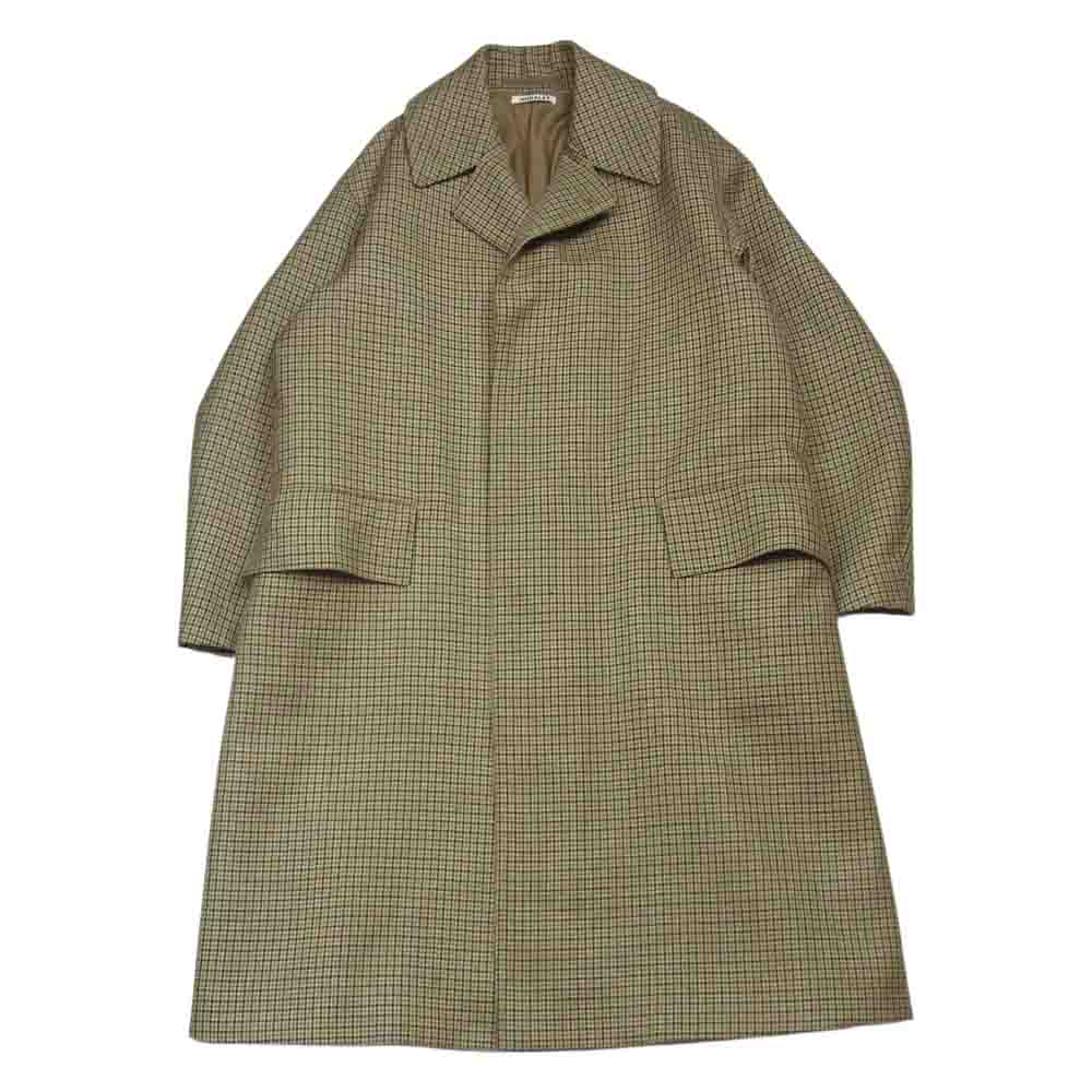AURALEE オーラリー 17AW A7AC01BN Double Face Check Long Coat ダブルフェイス チェック ロング コート ベージュ系 ブラウン系 3【美品】【中古】