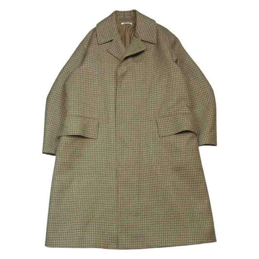 AURALEE オーラリー 17AW A7AC01BN Double Face Check Long Coat ダブルフェイス チェック ロング コート ベージュ系 ブラウン系 3【美品】【中古】