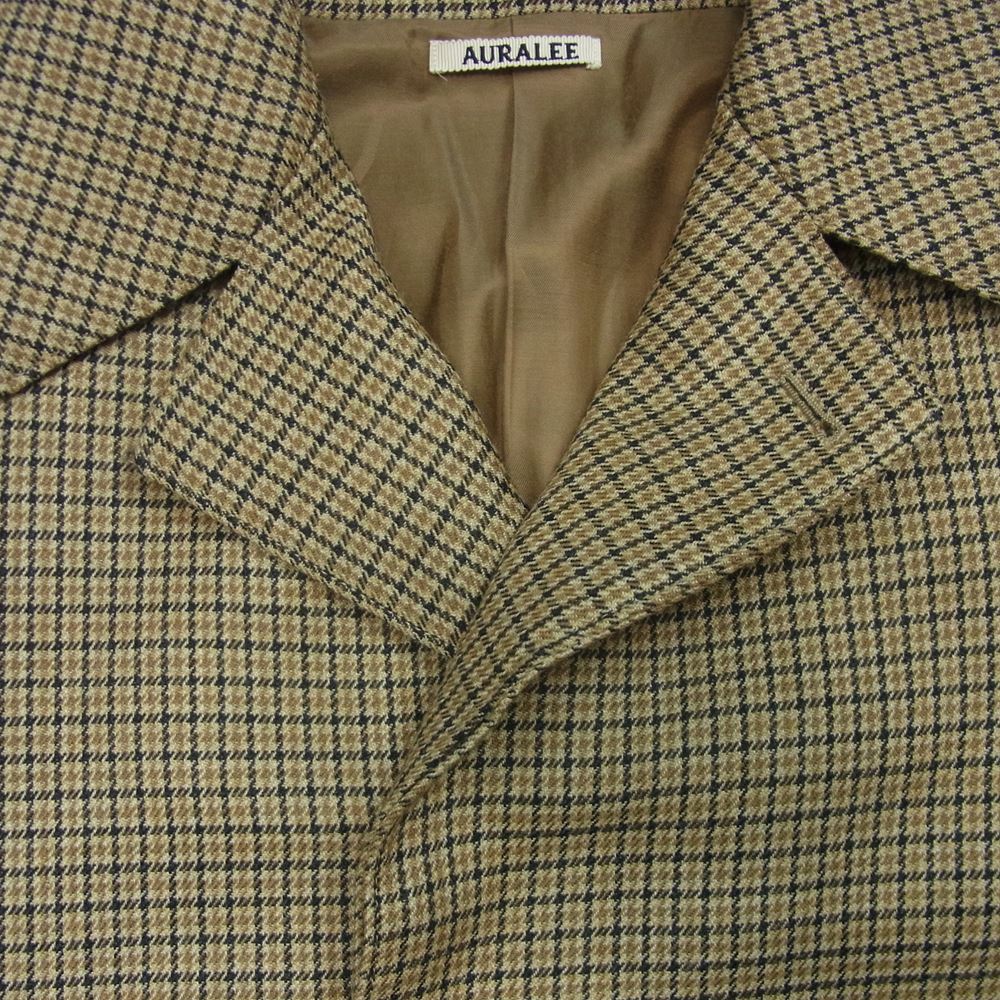 AURALEE オーラリー 17AW A7AC01BN Double Face Check Long Coat ダブルフェイス チェック ロング コート ベージュ系 ブラウン系 3【美品】【中古】