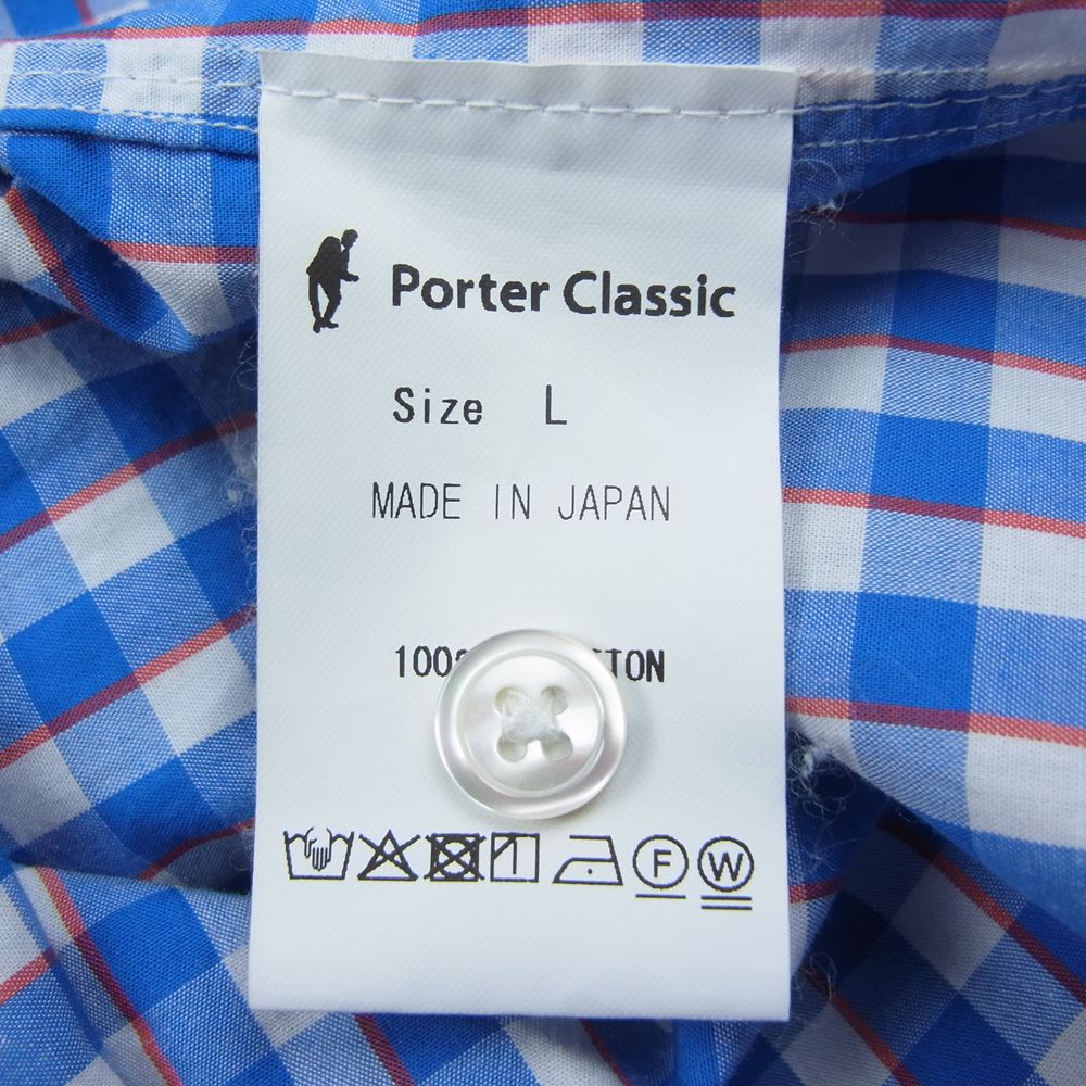 PORTER CLASSIC ポータークラシック 20SS  ROLL UP TRICOLOR SHIRT GINGHAM CHECK SHIRT ギンガムチェック ロールアップ 長袖 シャツ ブルー系 L【中古】