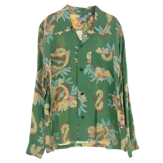 SUN SURF サンサーフ SS22139 アロハシャツ ロングアロハ マッキントッシュ ウクレレ 長袖 シャツ グリーン系 S【中古】