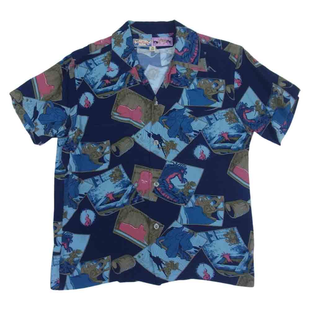ドライボーンズ どろろ アロハ シャツ 開襟 手塚治虫 ネイビー系 XS【中古】