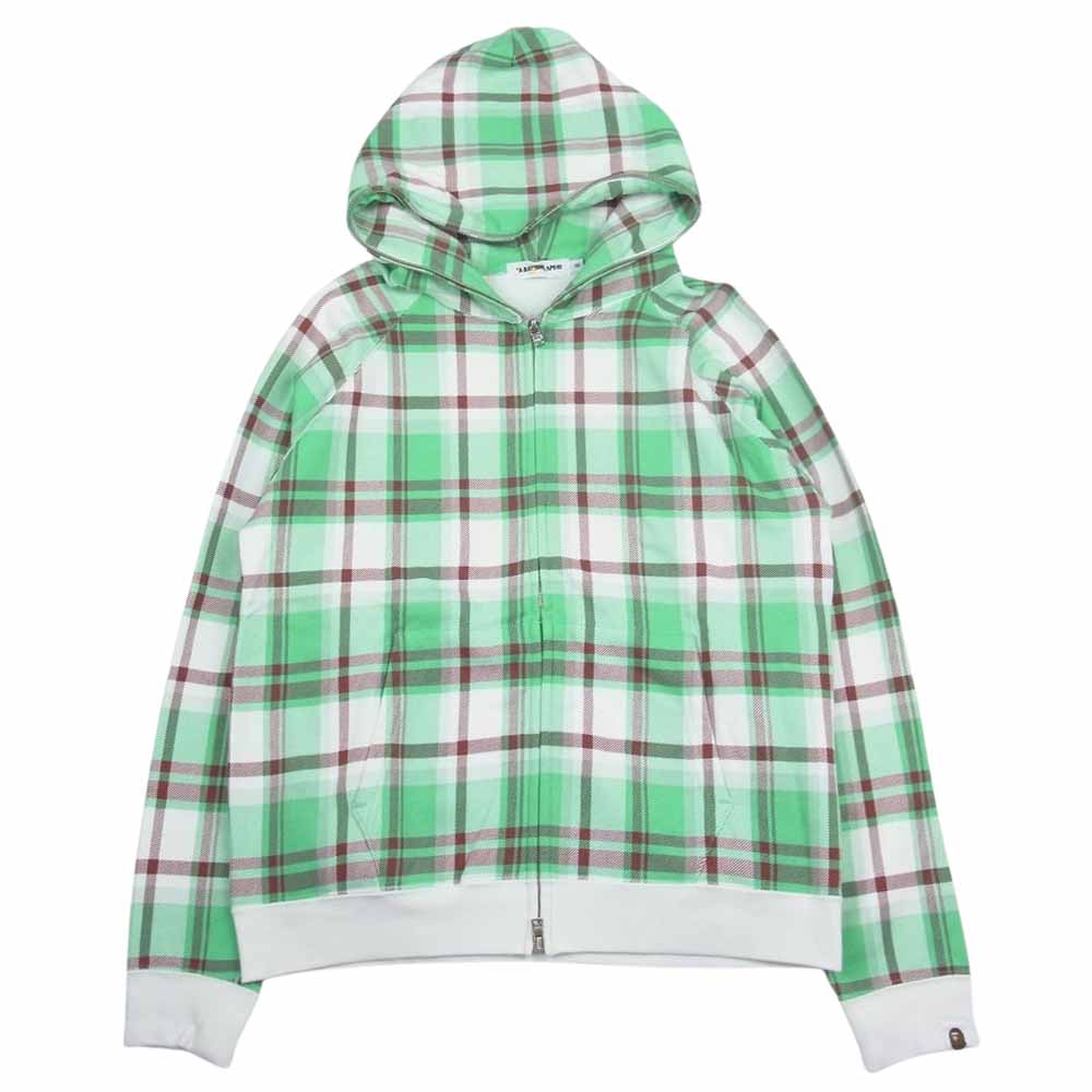 A BATHING APE アベイシングエイプ チェック ジップ パーカー グリーン系 S【中古】