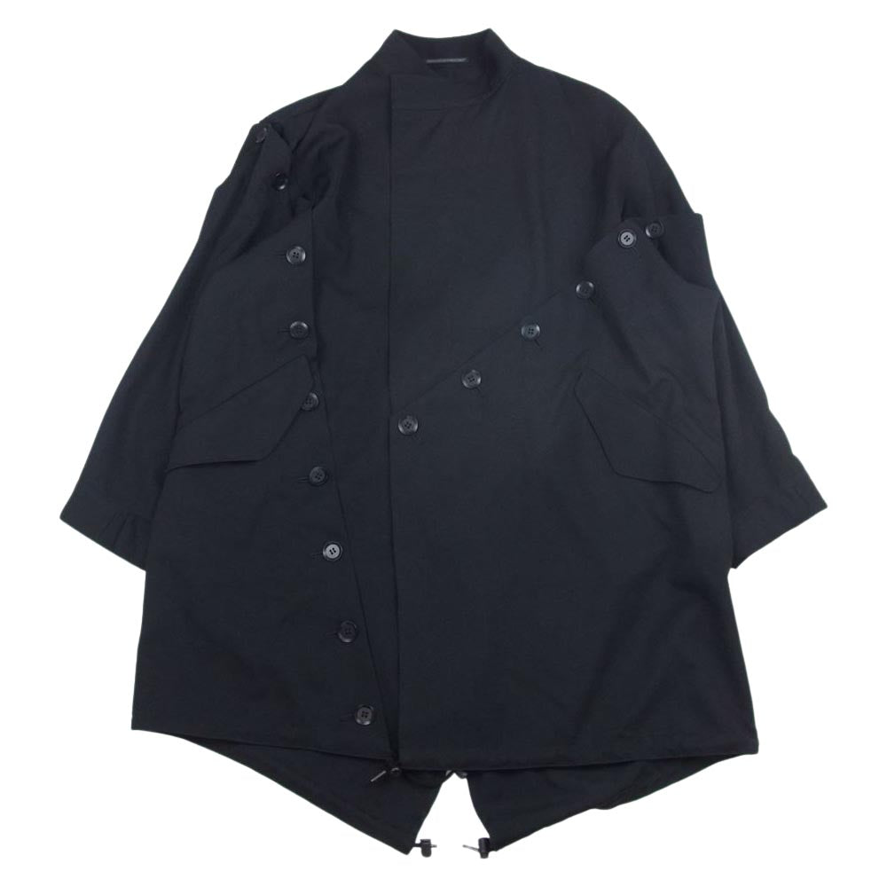 Yohji Yamamoto ヨウジヤマモト 18SS FW-C01-100 ウールギャバジン ボタン開き フィッシュテール モッズコート ブラック系 1【美品】【中古】