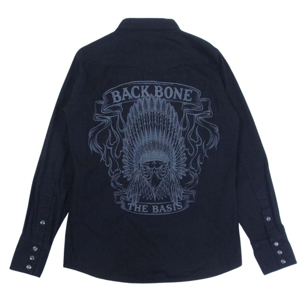 BACKBONE バックボーン BB15FW-S13 9oz DENIM WESTERN SHIRT バックプリント デニム ウエスタンシャツ ブラック系 L【美品】【中古】