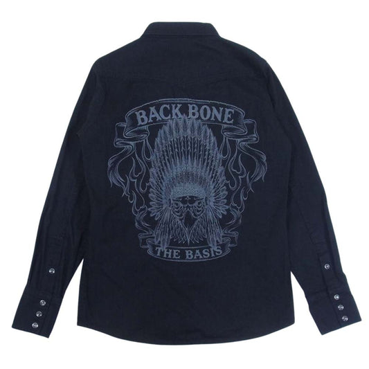 BACKBONE バックボーン BB15FW-S13 9oz DENIM WESTERN SHIRT バックプリント デニム ウエスタンシャツ ブラック系 L【美品】【中古】