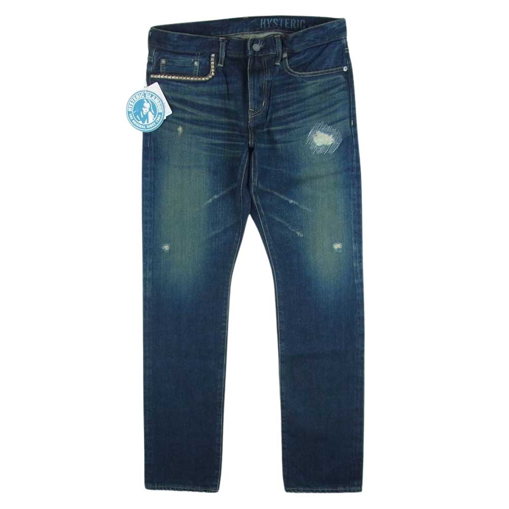 HYSTERIC GLAMOUR ヒステリックグラマー 0291AP20 RW CLASH加工 デニム スリム ストレート パンツ インディゴブルー系 W32 L32【新古品】【未使用】【中古】