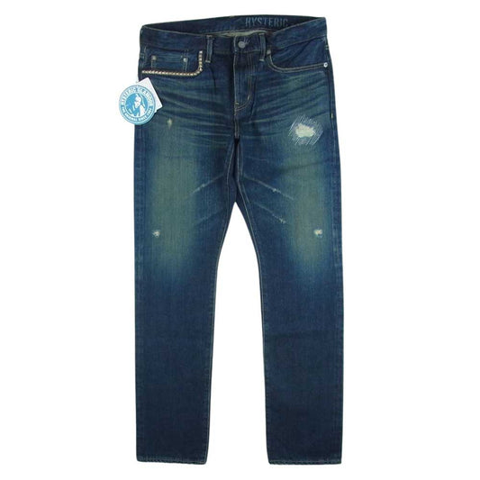 HYSTERIC GLAMOUR ヒステリックグラマー 0291AP20 RW CLASH加工 デニム スリム ストレート パンツ インディゴブルー系 W32 L32【新古品】【未使用】【中古】