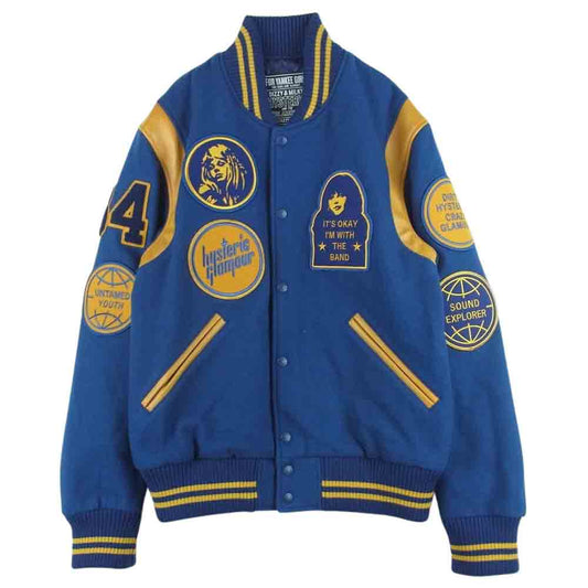 HYSTERIC GLAMOUR ヒステリックグラマー 02223AB08 THE HYSTERIC XXX ジヒステリック アップリケ ヴァーシティー スタジアム ジャケット スタジャン ブルー系 イエロー系 L【中古】