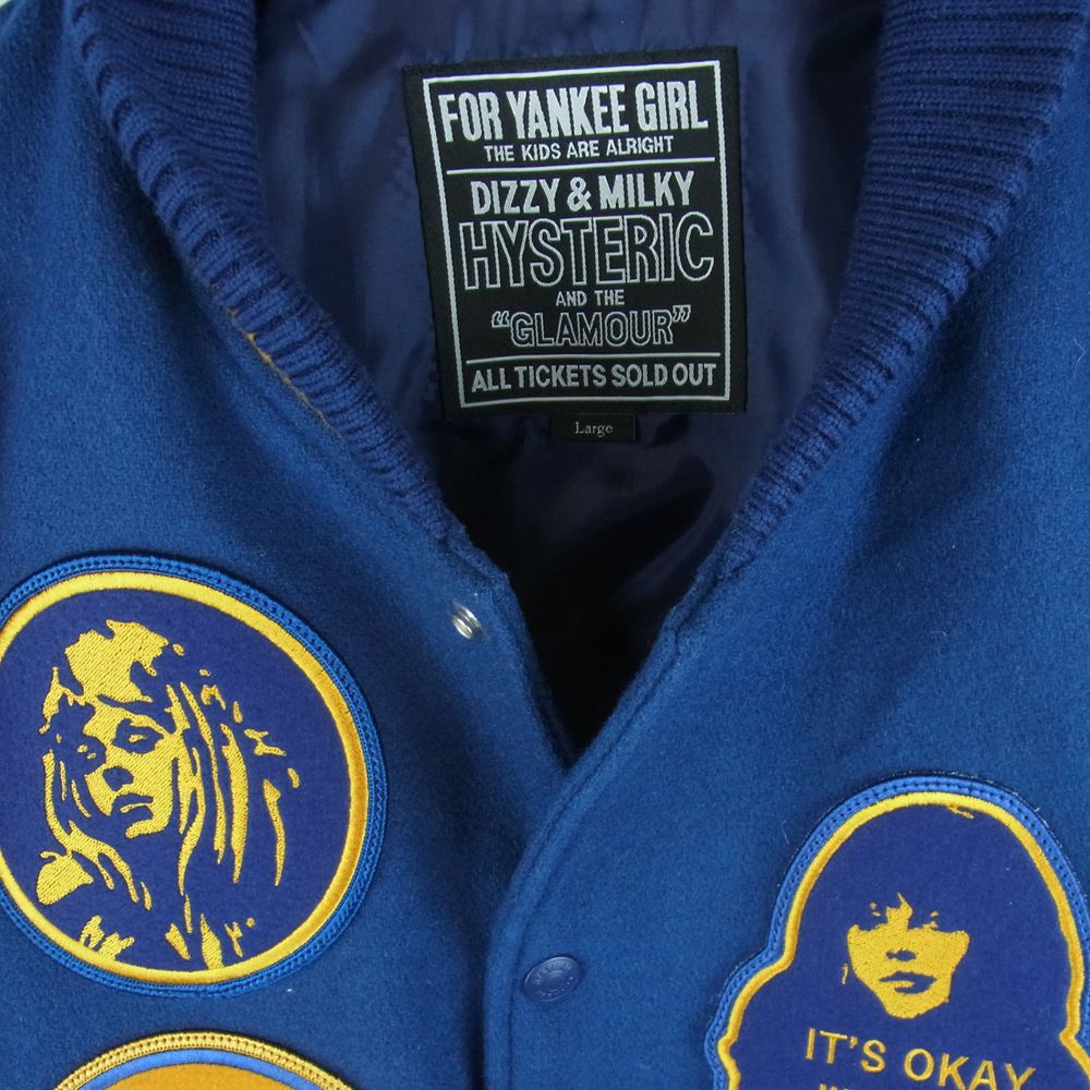 HYSTERIC GLAMOUR ヒステリックグラマー 02223AB08 THE HYSTERIC XXX ジヒステリック アップリケ ヴァーシティー スタジアム ジャケット スタジャン ブルー系 イエロー系 L【中古】