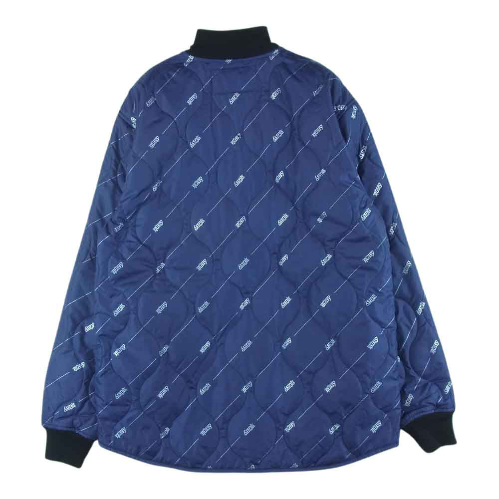 STUSSY ステューシー ロゴ総柄 中綿 キルティング ジャケット ナイロン 中国製 ネイビー系 S【中古】