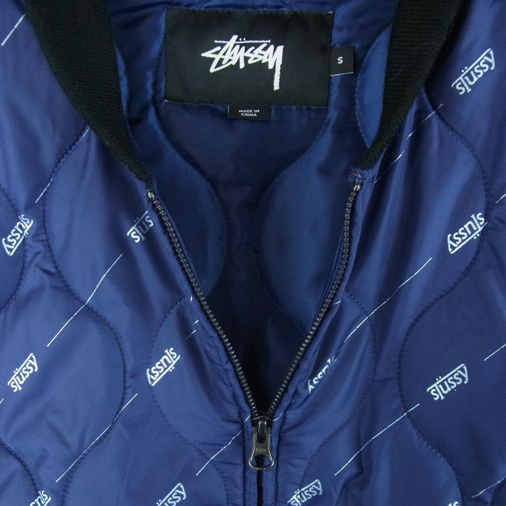 STUSSY ステューシー ロゴ総柄 中綿 キルティング ジャケット ナイロン 中国製 ネイビー系 S【中古】