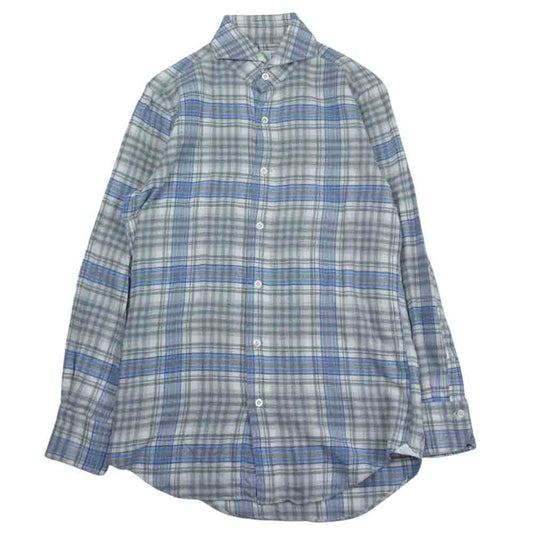 フィナモレ イタリア製 タルカラー チェック 長袖 ネル シャツ グレー系 S【中古】