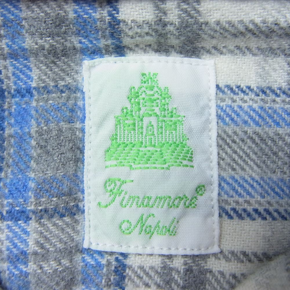 フィナモレ イタリア製 タルカラー チェック 長袖 ネル シャツ グレー系 S【中古】