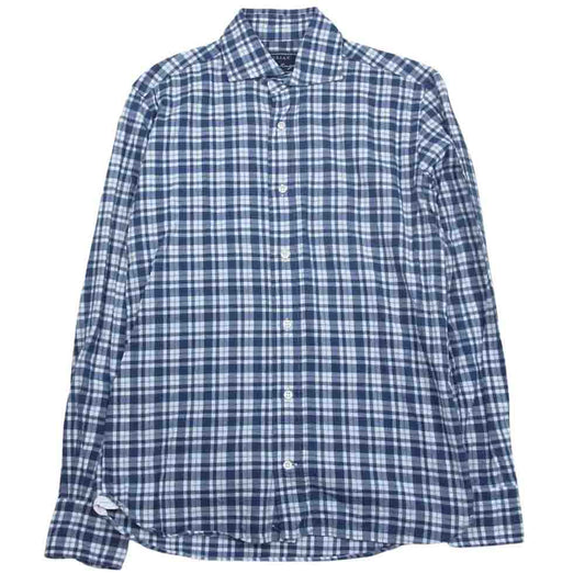 ORIAN オリアン タルカラー チェック 長袖 シャツ ネイビー系 XS【中古】