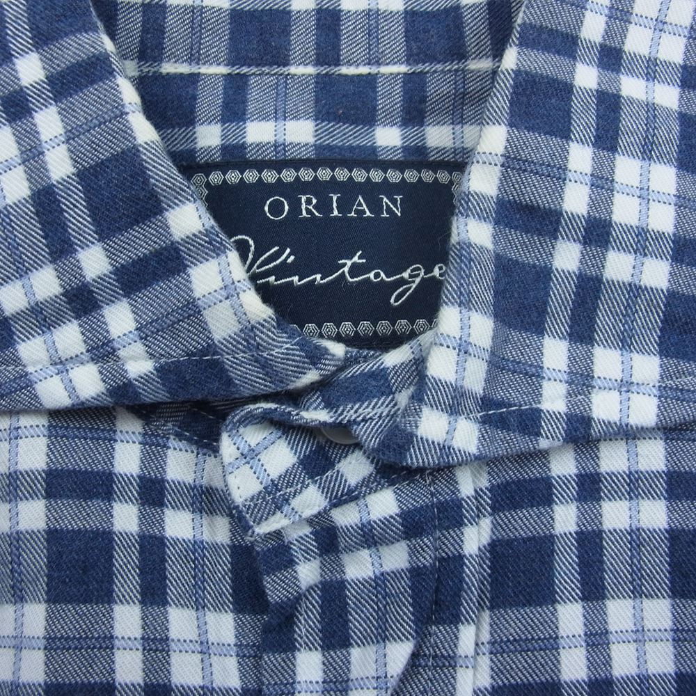 ORIAN オリアン タルカラー チェック 長袖 シャツ ネイビー系 XS【中古】