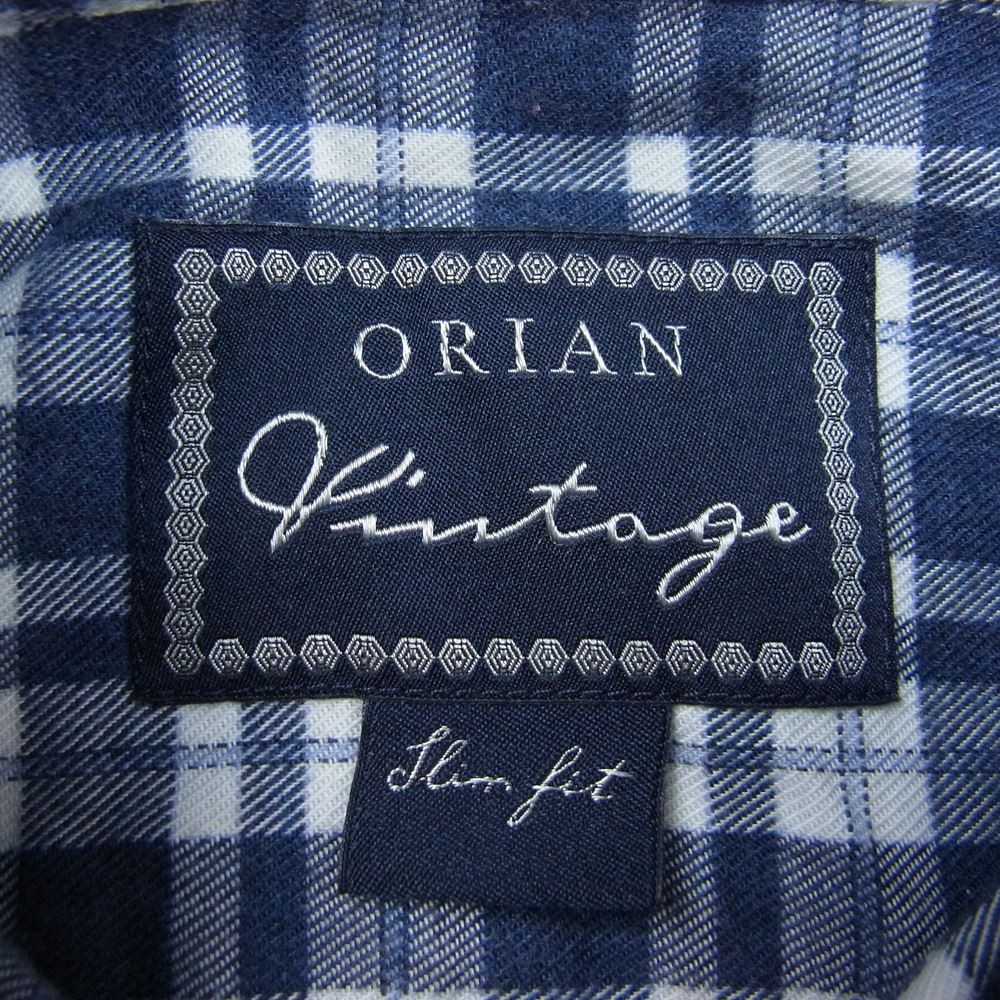 ORIAN オリアン タルカラー チェック 長袖 シャツ ネイビー系 XS【中古】