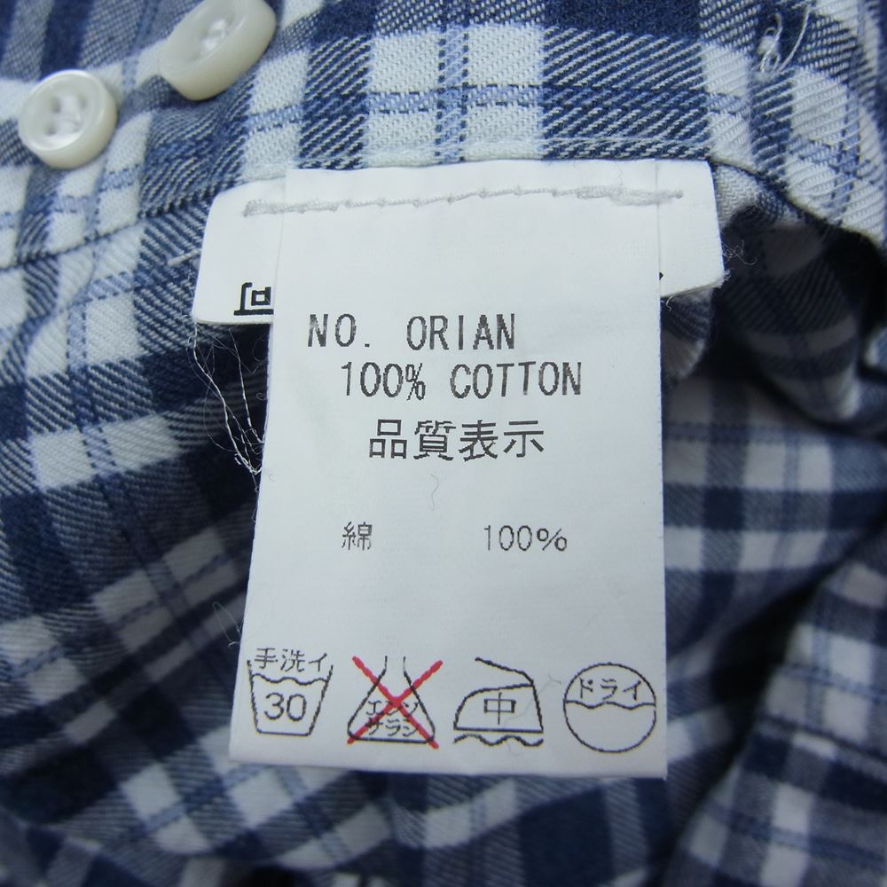 ORIAN オリアン タルカラー チェック 長袖 シャツ ネイビー系 XS【中古】
