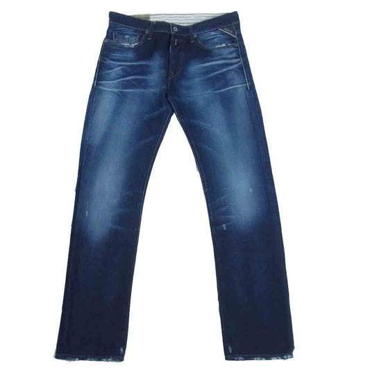 REPLAY リプレイ DENIM JENNON M909R ボタン フライ ダメージ加工 デニム パンツ インディゴブルー系【中古】