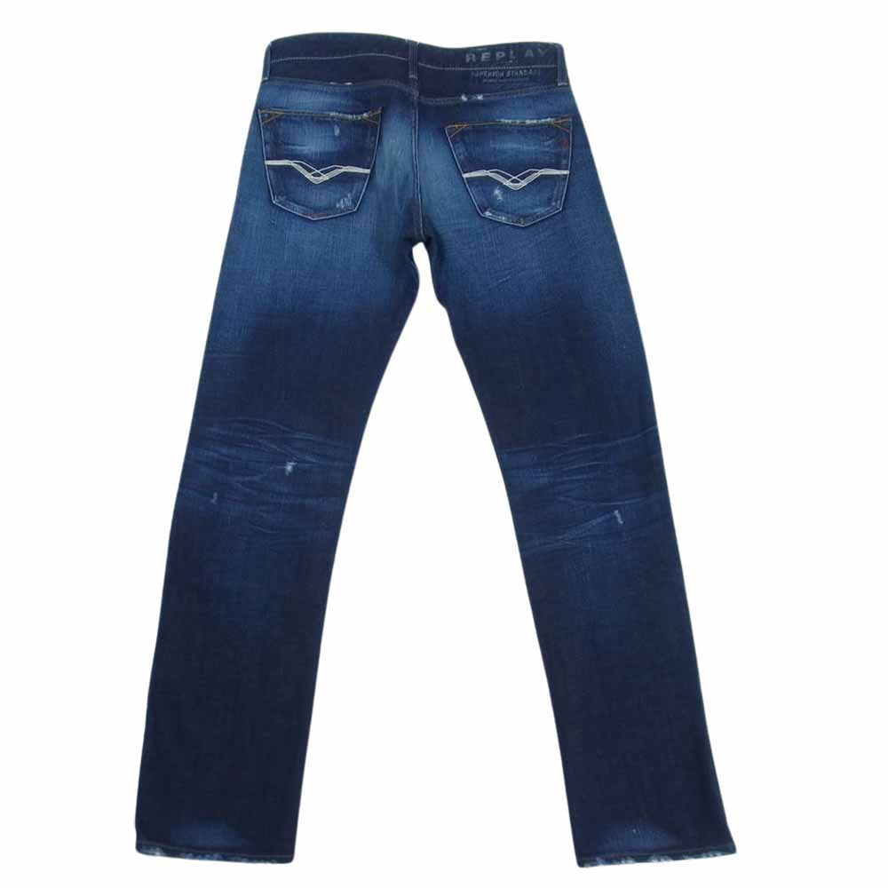 REPLAY リプレイ DENIM JENNON M909R ボタン フライ ダメージ加工 デニム パンツ インディゴブルー系【中古】