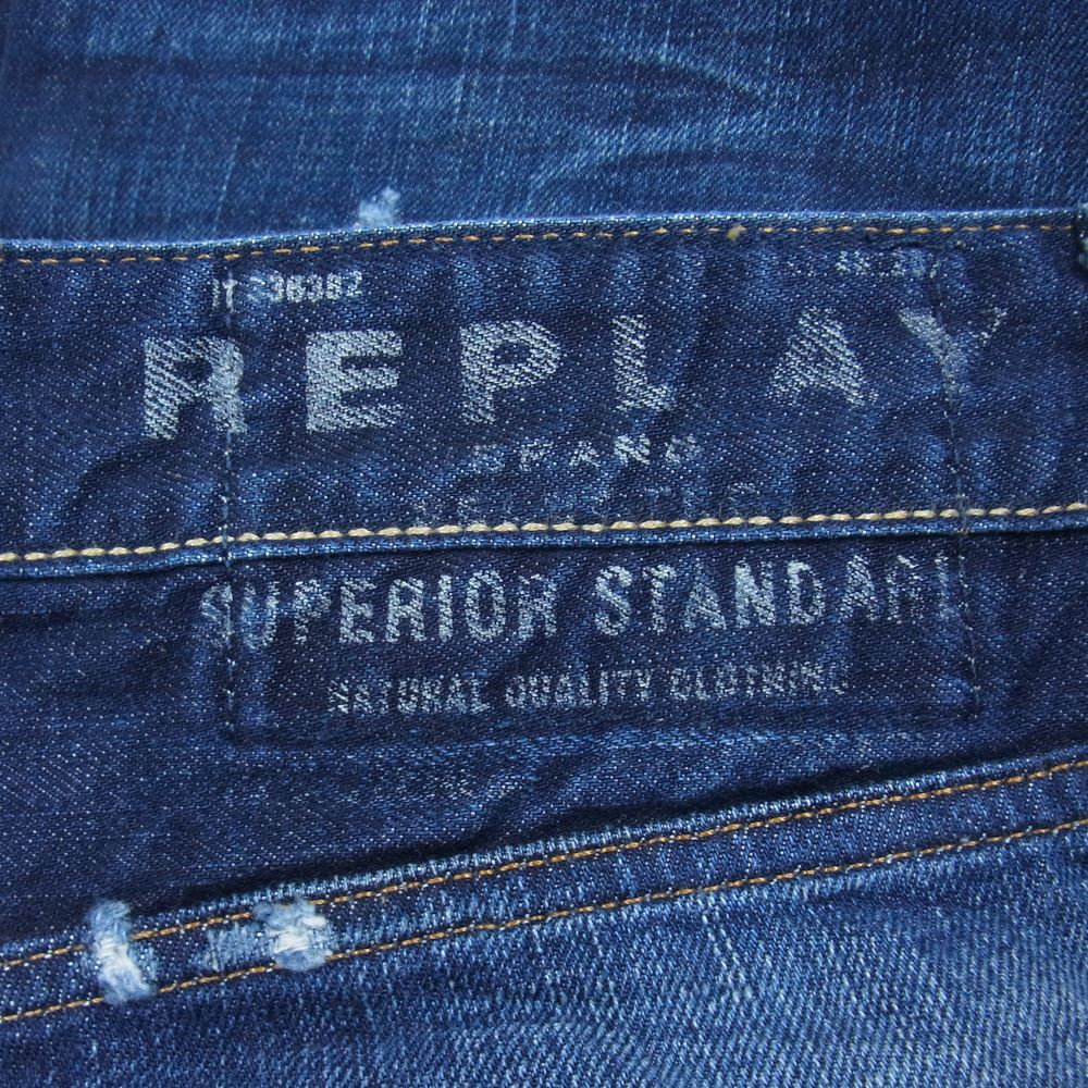REPLAY リプレイ DENIM JENNON M909R ボタン フライ ダメージ加工 デニム パンツ インディゴブルー系【中古】
