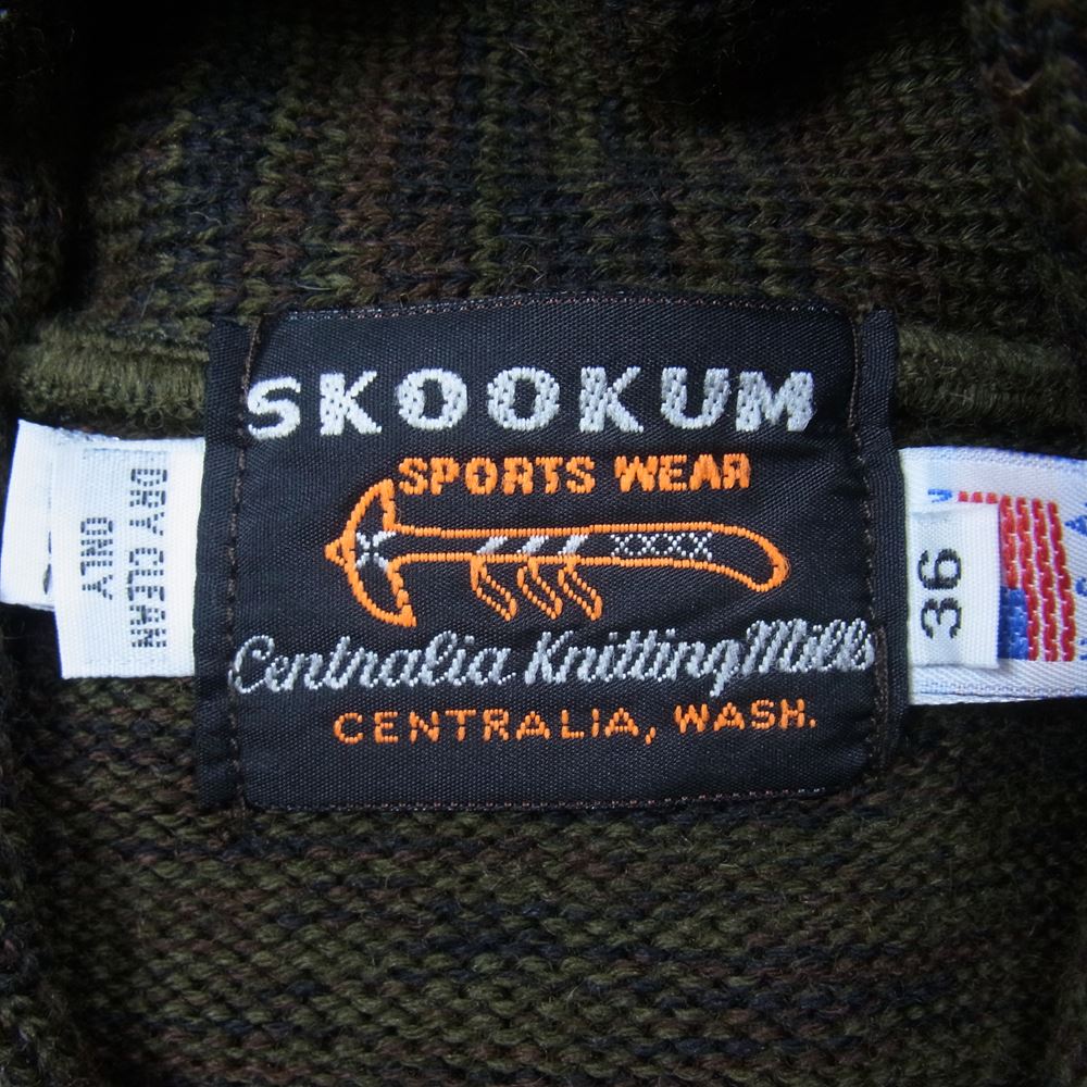 SKOOKUM スクーカム  USA製 ショールカラー カーディガン ニット セーター カーキ系 36【中古】