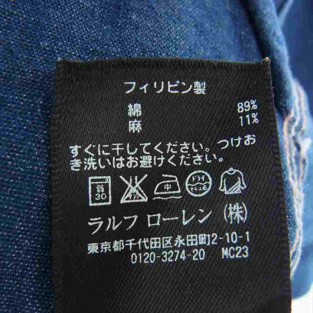 RRL ダブルアールエル デニム 長袖 シャツ 猫目 シェルボタン XS インディゴブルー系 XS【美品】【中古】