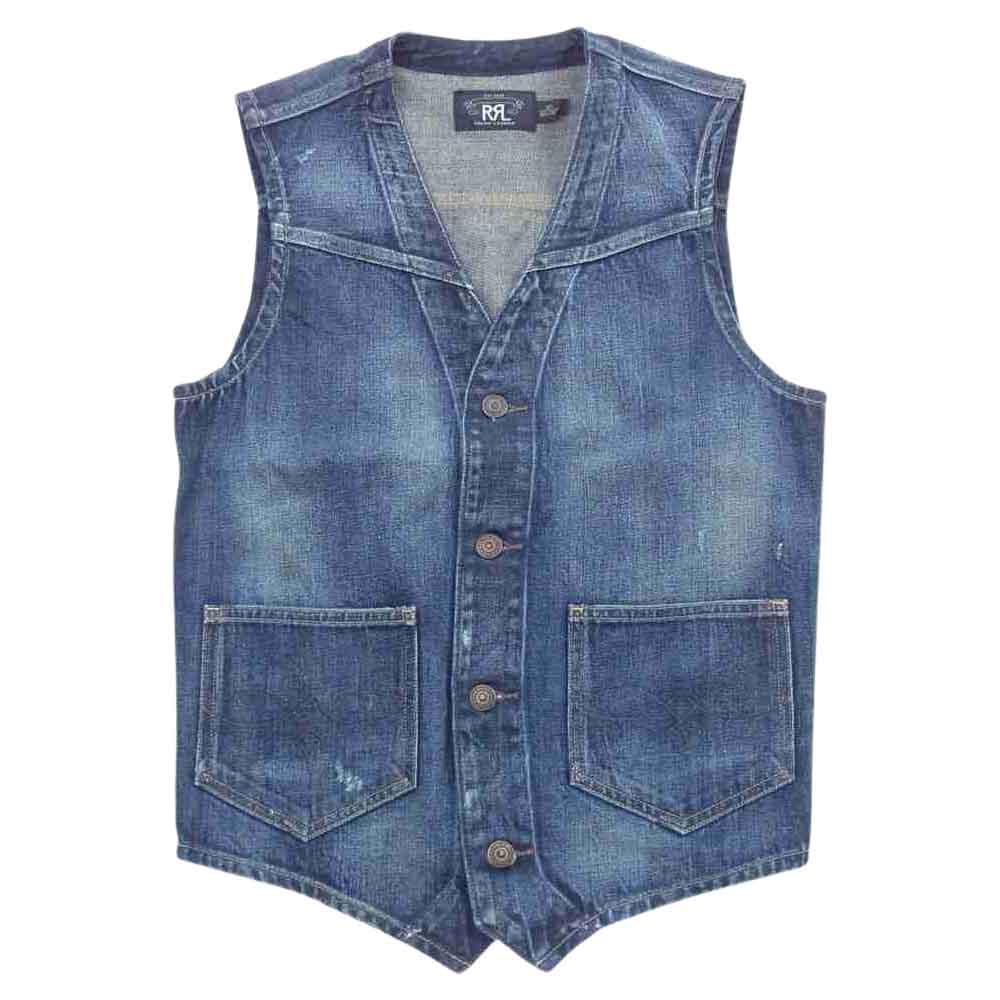 RRL ダブルアールエル デニム ジレ ベスト エイジング 加工 インディゴブルー系 XS【中古】