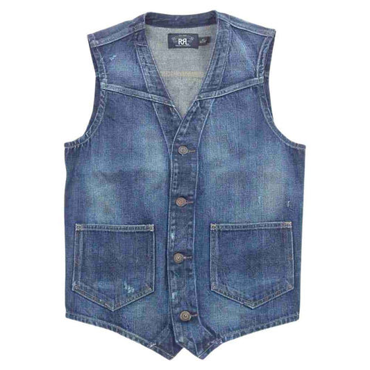RRL ダブルアールエル デニム ジレ ベスト エイジング 加工 インディゴブルー系 XS【中古】