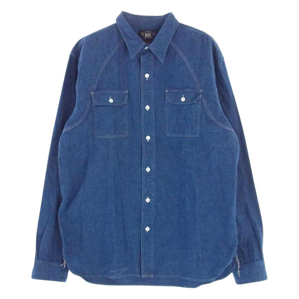 RRL ダブルアールエル デニム 長袖 シャツ 猫目 シェルボタン L インディゴブルー系 L【美品】【中古】