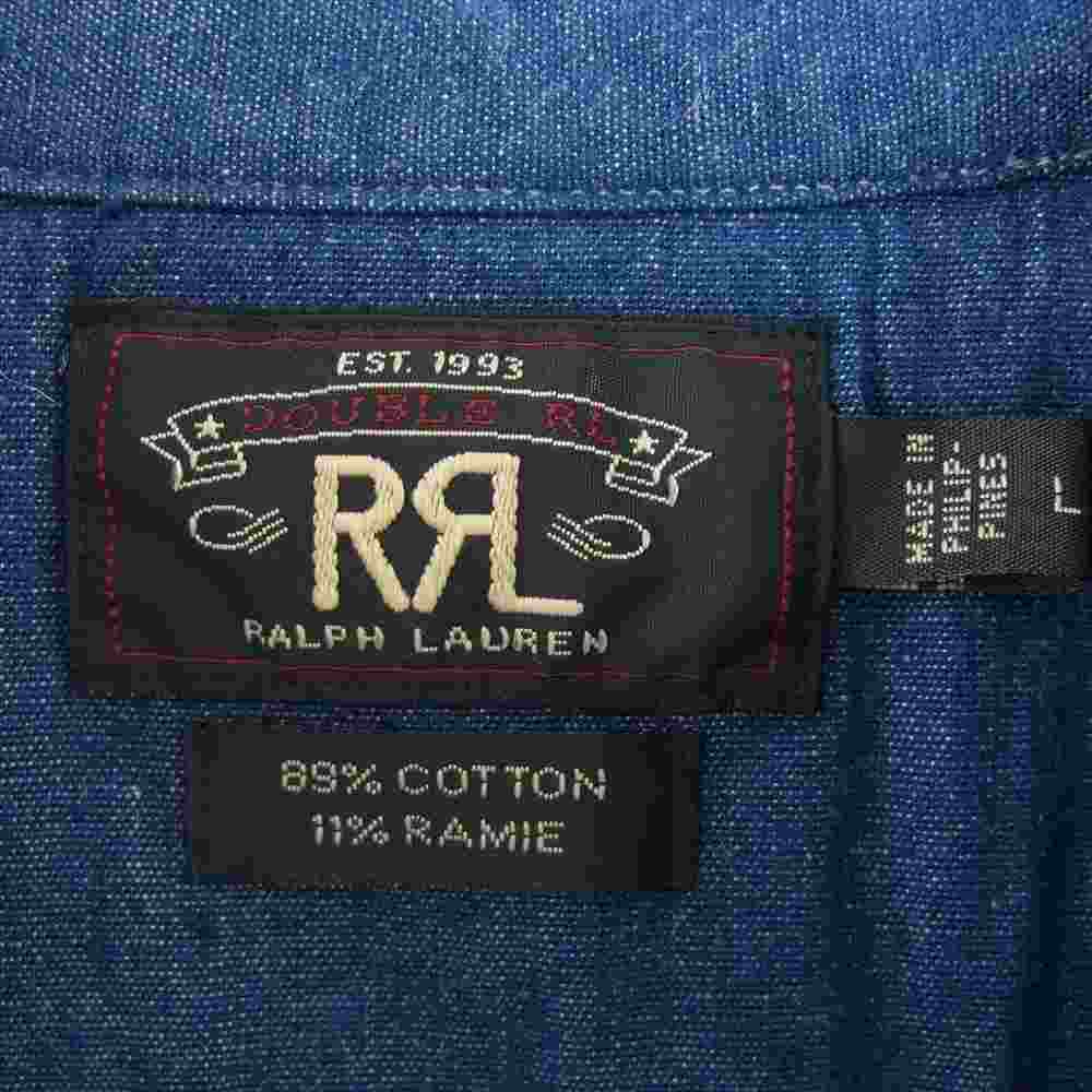RRL ダブルアールエル デニム 長袖 シャツ 猫目 シェルボタン L インディゴブルー系 L【美品】【中古】