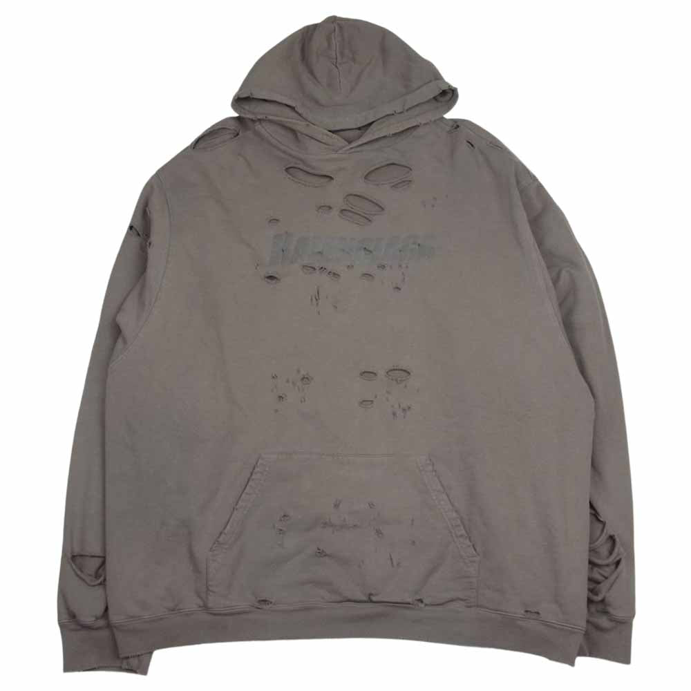 BALENCIAGA バレンシアガ 659403 TKVB6 Destroyed Hoodie デストロイ フーディ ダメージ加工 ロゴプリント プルオーバー パーカー ブラウン系 L【中古】