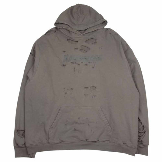 BALENCIAGA バレンシアガ 659403 TKVB6 Destroyed Hoodie デストロイ フーディ ダメージ加工 ロゴプリント プルオーバー パーカー ブラウン系 L【中古】