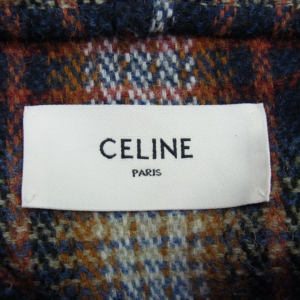 CELINE セリーヌ 21AW 2M811080P 国内正規品 チェック柄 バーヌース ウール ロング コート  マルチカラー系【中古】