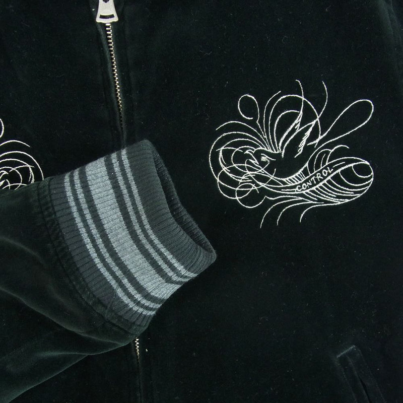 LOST CONTROL ロストコントロール バード 刺繍 ベロア スカジャン コットン キュプラ 日本製 ブラック系 2【中古】