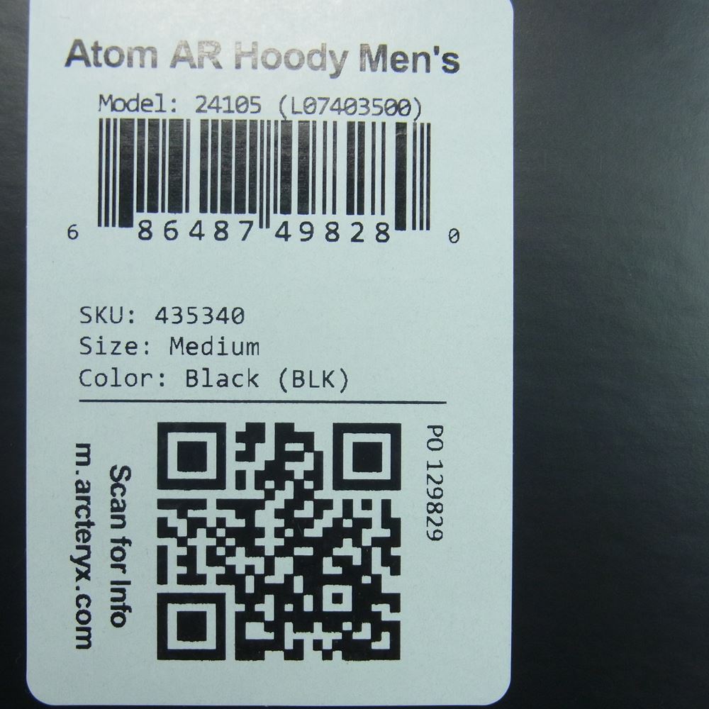 ARC'TERYX アークテリクス 21AW 24105-129829 ATOM AR HOODY 中綿 ジャケット バングラデシュ製 ブラック系 M【中古】