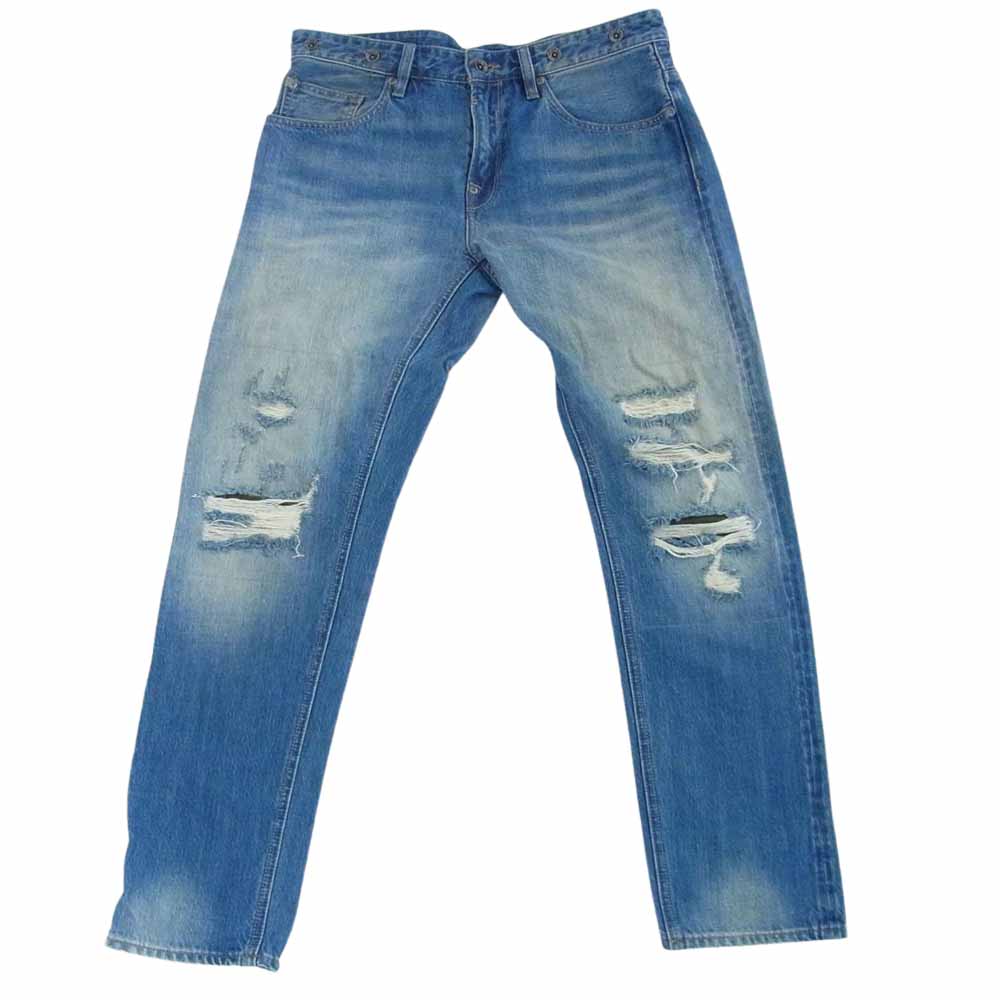 A BATHING APE アベイシングエイプ SLIM FIT DENIM JEANS スリム フィット デニム ジーンズ シンチバック スター刺繍 裏地カモ ダメージ加工 パンツ インディゴブルー系 L【中古】